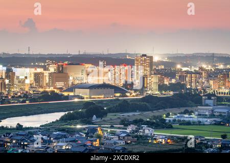 Toyota-shi City, Aichi, paesaggio urbano giapponese al crepuscolo. Foto Stock