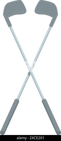 Due mazze da golf che si incrociano a formare una x su sfondo bianco Illustrazione Vettoriale