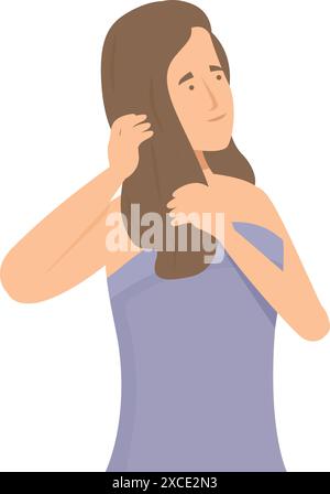 La giovane donna si sta asciugando i capelli lunghi dopo una doccia, godendosi la sua routine quotidiana di cura di sé Illustrazione Vettoriale
