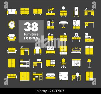 Semplice set di icone vettoriali mobili su sfondo scuro. Simbolo grafico per design di mobili, siti Web e app, logo, app, interfaccia utente Illustrazione Vettoriale