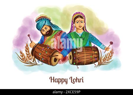 Illustrazione del felice festival lohri di sfondo della carta punjabi Illustrazione Vettoriale