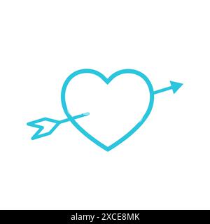 Icona cuore con freccia cupido. Isolato su sfondo bianco. Dal set di icone blu. Illustrazione Vettoriale