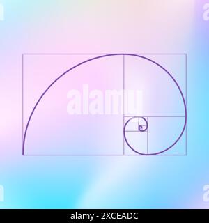 Sequenza Fibonacci, sfondo a spirale dorata, proporzione Golden ratio Illustrazione Vettoriale