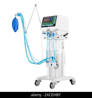 Ventilatore meccanico medicale, colore bianco. Rendering 3D isolato su sfondo bianco Foto Stock