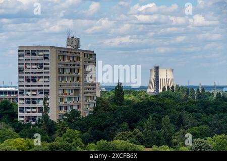 Lo skyline di Berlino visto da Drachenberg. Foto Stock