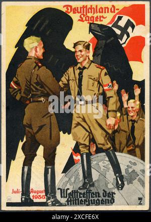 Una cartolina di propaganda nazista per l'incontro mondiale della gioventù hitleriana del 1935 (Welttreffen der Hitlerjugend , che si è svolto nel luglio dell'agosto 1935 Foto Stock