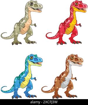 Quattro dinosauri vivaci in colori diversi Illustrazione Vettoriale