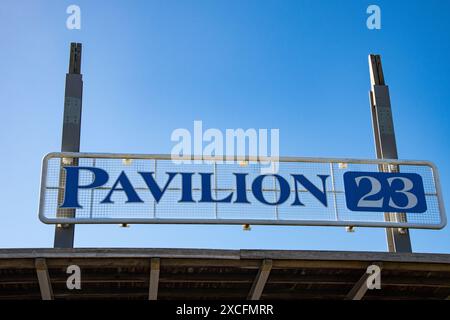 Cartello Pavilion 23 presso il quartiere del porto di Halifax, nuova Scozia, Canada Foto Stock