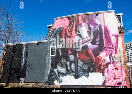 Murale Sound of Time su Barrington Street nel centro di Halifax, nuova Scozia, Canada Foto Stock