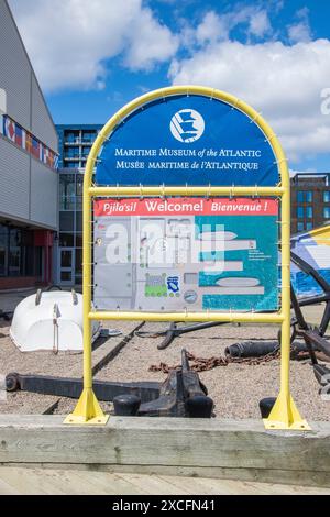 Benvenuto al cartello del Museo marittimo dell'Atlantico sul lungomare di Halifax, nuova Scozia, Canada Foto Stock