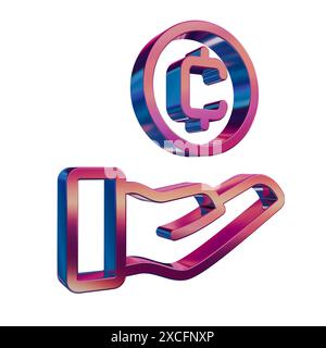 Icona retro neon 3D - simbolo della moneta del circuito di criptovaluta Foto Stock