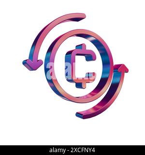 Icona retro neon 3D - simbolo della moneta del circuito di criptovaluta Foto Stock