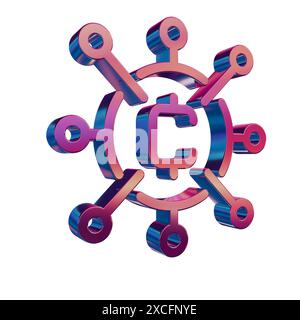 Icona retro neon 3D - simbolo della moneta blockchain di criptovaluta Foto Stock