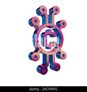 Icona retro neon 3D - simbolo blockchain del circuito di criptovaluta Foto Stock