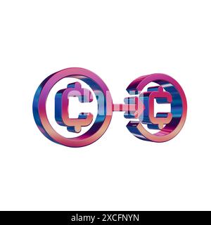 Icona retro neon 3D - simbolo della moneta del circuito di criptovaluta Foto Stock