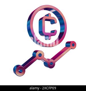 Icona retro neon 3D - simbolo della moneta del circuito di criptovaluta Foto Stock