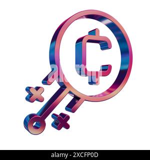 Icona retro neon 3D - simbolo della moneta del circuito di criptovaluta Foto Stock