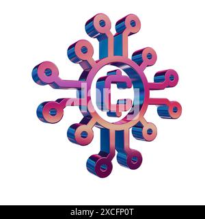 Icona retro neon 3D - simbolo blockchain del circuito di criptovaluta Foto Stock