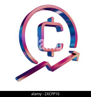 Icona retro neon 3D - simbolo della moneta del circuito di criptovaluta Foto Stock