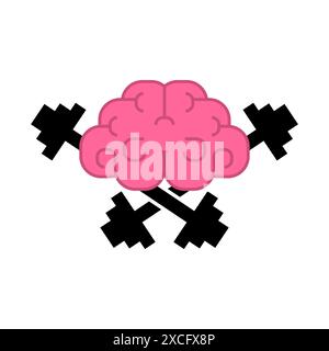Brain and Barbell Gym Sign. Simbolo di pompaggio cerebrale Illustrazione Vettoriale