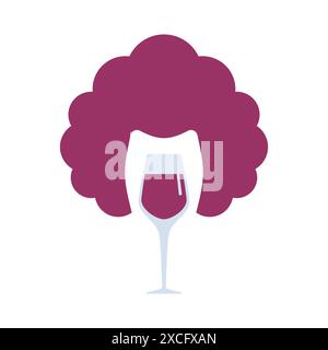 Icona alcolismo femminile segno. Silhouette di ragazza e bicchiere di vino Illustrazione Vettoriale