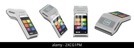 set di rendering 3d di lettori di carte di credito bianchi isolati su bianco Foto Stock