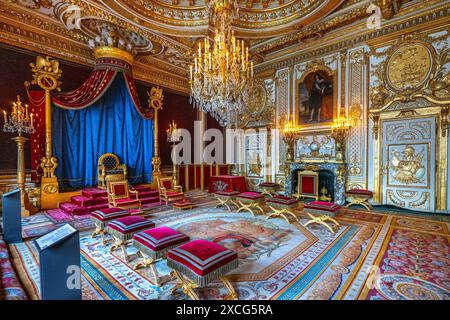 SALA DEL TRONO NAPOLEONE I (1769-1821) CHATEAU DE FONTAINEBLEAU (1137 E RICOSTRUITO 1528-1609) FONTAINEBLEAU FRANCIA Foto Stock