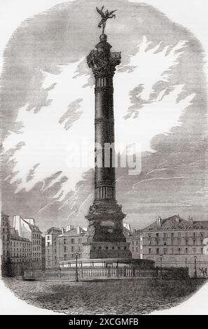 La colonna di luglio, Place de la Bastille, Parigi, Francia, vista qui nel XIX secolo. Una colonna monumentale che commemora la rivoluzione del 1830. Dalla storia illustrata dell'Inghilterra di Cassell. Foto Stock