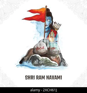 Il festival Lord shree RAM navami desidera un background da cartolina Illustrazione Vettoriale