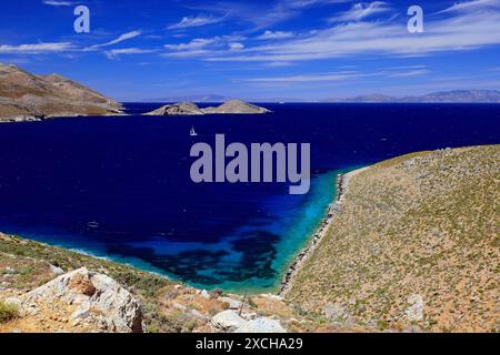 Livadia Bay, Tilos, isole del Dodecaneso, Egeo meridionale, Grecia. Foto Stock