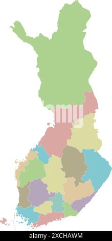 Mappa vettoriale vuota della Finlandia con regioni o contee e divisioni amministrative. Livelli modificabili ed etichettati in modo chiaro. Illustrazione Vettoriale