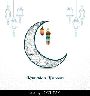 Sfondo del biglietto di auguri Moon ramadan kareem Illustrazione Vettoriale