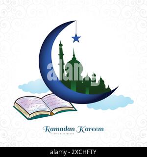 Sfondo del biglietto d'auguri della luna per illustrazione islamica del Ramadan kareem Illustrazione Vettoriale