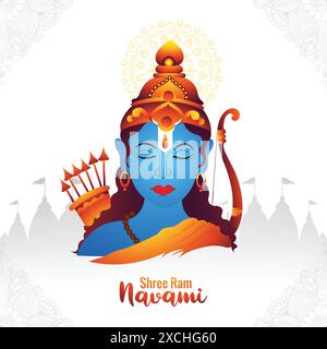 Shri ram navami biglietto di auguri per la celebrazione dello sfondo del festival indù Illustrazione Vettoriale