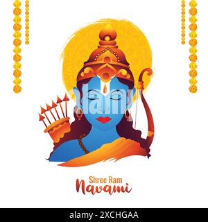 Shri ram navami biglietto di auguri per la celebrazione dello sfondo del festival indù Illustrazione Vettoriale