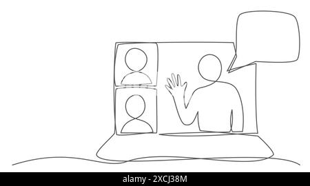 Disegno di una linea in videoconferenza su sfondo bianco Illustrazione Vettoriale