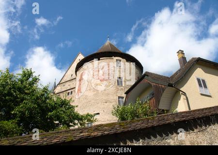 Pruntrut (Porrentruy) è una piccola città, comune politico e capitale dell'omonimo distretto nel cantone svizzero del Giura e dell'Ajoie Foto Stock