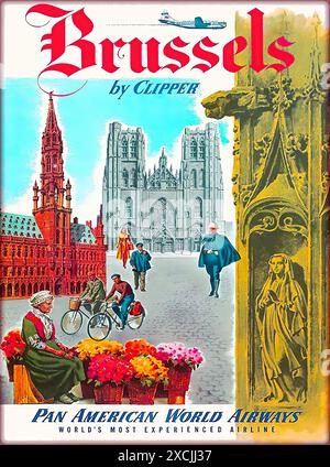 Brussels by Clipper, Pan American World Airways - poster con stampa d'epoca Foto Stock