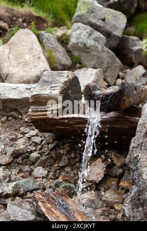 Sorgente naturale di acqua sorgiva di montagna Foto Stock