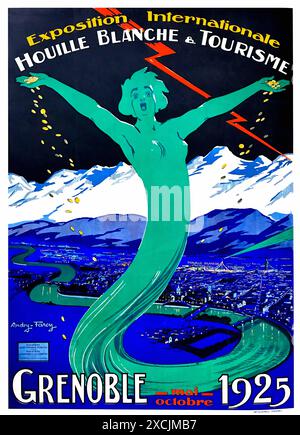 Fiera internazionale dell'energia idroelettrica e del turismo a Grenoble, 1925. - Poster di viaggio d'epoca Foto Stock