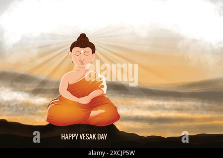Buon giorno vesak buddha purnima augura lo sfondo del biglietto di auguri Illustrazione Vettoriale