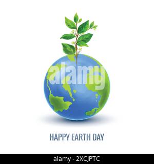 Giornata della terra felice nel mondo e sullo sfondo delle piante Illustrazione Vettoriale