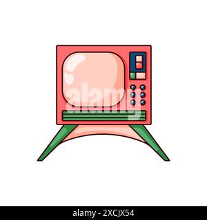 TV retrò in stile cartoni animati. Delineare le notizie e i programmi televisivi vintage. Illustrazione vettoriale isolata su sfondo bianco. Illustrazione Vettoriale