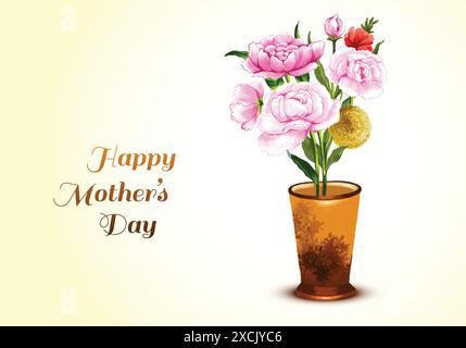 Illustrazione di un mucchio di rose con un biglietto che augura il buon sfondo della festa della mamma Illustrazione Vettoriale
