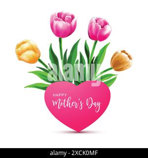 Illustrazione di un mazzo di carta floreale in tulipano che augura la buona festa della mamma Illustrazione Vettoriale
