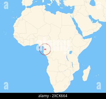 Mappa di localizzazione che mostra la posizione del paese della Guinea Equatoriale in Africa. Il paese viene evidenziato con un poligono rosso. Anche i paesi piccoli sono m Foto Stock