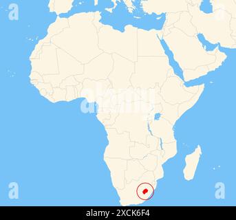 Mappa di localizzazione che mostra la posizione del paese Lesotho in Africa. Il paese viene evidenziato con un poligono rosso. Anche i paesi piccoli sono contrassegnati con Foto Stock
