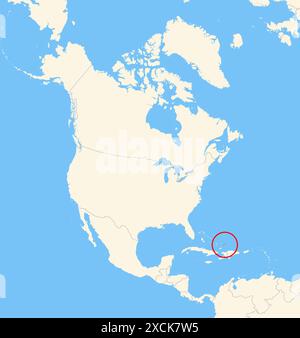 Mappa di localizzazione che mostra la posizione del paese Isole Turks e Caicos in Nord America. Il paese viene evidenziato con un poligono rosso. Contr. Piccolo Foto Stock