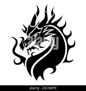 Logo Dragon King o icona linea moderna. Grafica a linee vettoriali e design a icone con un contorno audace. Simbolo minimalista Pixel Perfect in bianco e nero per isolare il bianco e nero Illustrazione Vettoriale