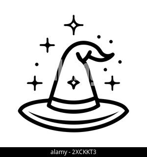 Logo Magic Hat o icona linea moderna. Grafica a linee vettoriali e design a icone con un contorno audace. Bianco e nero simbolo minimalista Pixel Perfect per isolare il bianco Illustrazione Vettoriale